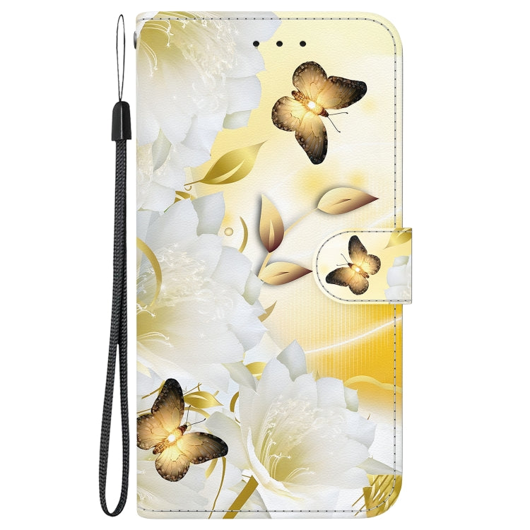 For iPhone 16e Crystal Texture Colored Drawing Leather Phone Case(Gold Butterfly Epiphyllum) - iPhone 16e Cases by PMC TechLife | Online Shopping South Africa | PMC TechLife | Buy Now Pay Later Mobicred