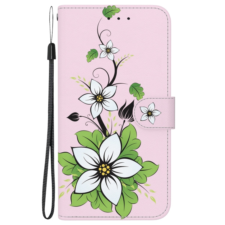 For iPhone 16e Crystal Texture Colored Drawing Leather Phone Case(Lily) - iPhone 16e Cases by PMC TechLife | Online Shopping South Africa | PMC TechLife | Buy Now Pay Later Mobicred