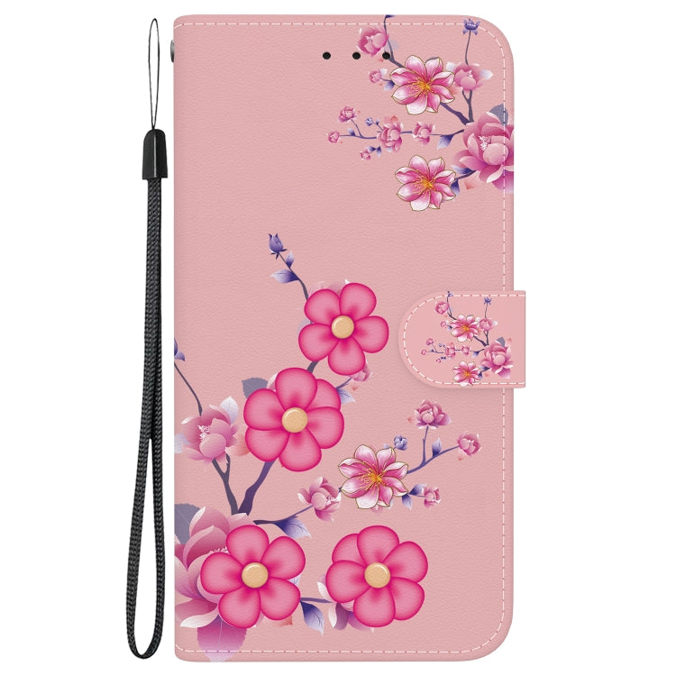For iPhone 16e Crystal Texture Colored Drawing Leather Phone Case(Cherry Blossoms) - iPhone 16e Cases by PMC TechLife | Online Shopping South Africa | PMC TechLife | Buy Now Pay Later Mobicred