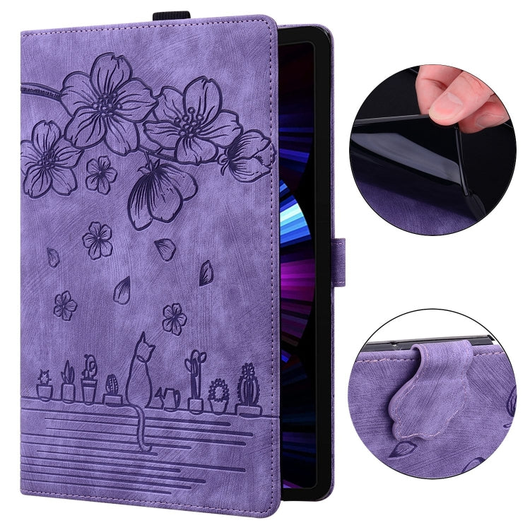 For Lenovo Tab P12 12.7 Cartoon Sakura Cat Embossed Leather Tablet Case(Purple) - free shipping - PMC TechLife - Order now!