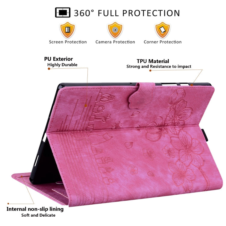 For Lenovo Tab M10 Plus 3rd Gen 2022 Cartoon Sakura Cat Embossed Leather Tablet Case(Rose Red) - Lenovo by PMC TechLife | Online Shopping South Africa | PMC TechLife | Buy Now Pay Later Mobicred