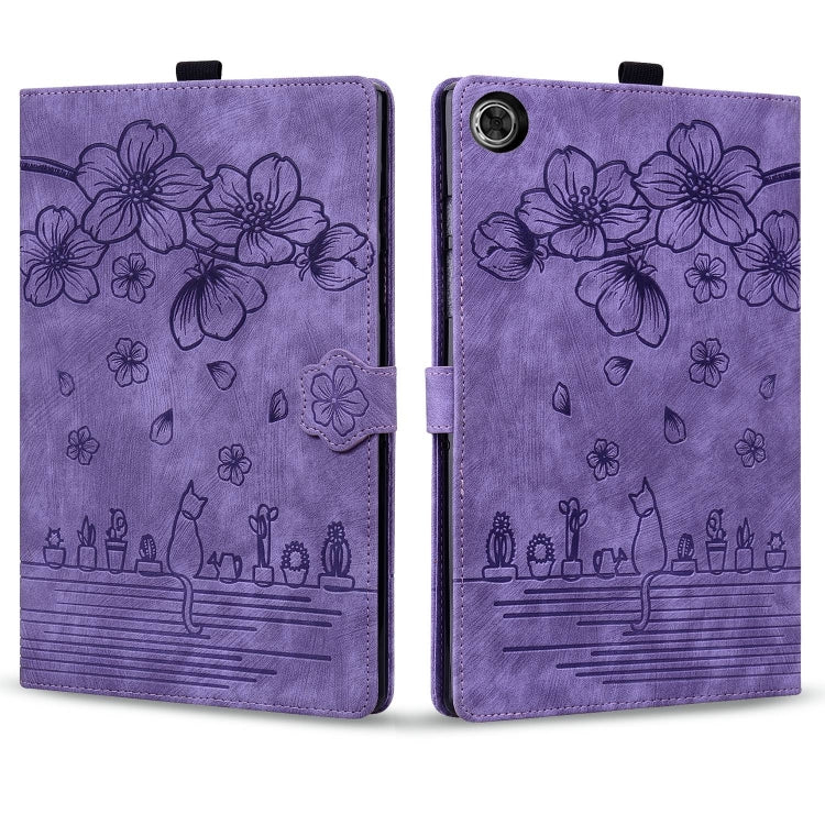 For Lenovo Tab M10 Plus 3rd Gen 2022 Cartoon Sakura Cat Embossed Leather Tablet Case(Purple) - Lenovo by PMC TechLife | Online Shopping South Africa | PMC TechLife | Buy Now Pay Later Mobicred