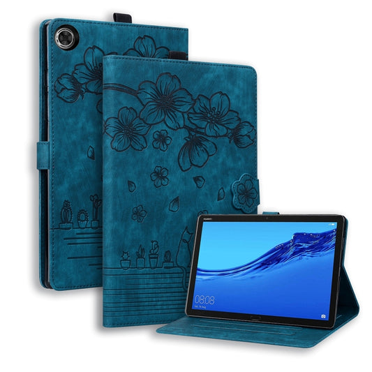 For Lenovo Tab M10 Plus 3rd Gen 2022 Cartoon Sakura Cat Embossed Leather Tablet Case(Blue) - Lenovo by PMC Jewellery | Online Shopping South Africa | PMC Jewellery | Buy Now Pay Later Mobicred