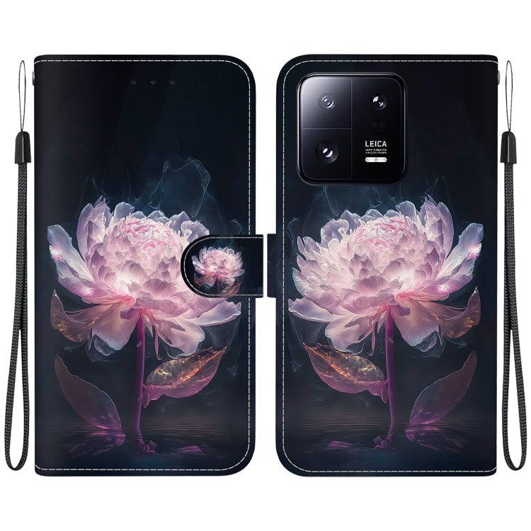 For Xiaomi 13 Pro 5G Crystal Texture Colored Drawing Leather Phone Case(Purple Peony) - 13 Pro Cases by PMC TechLife | Online Shopping South Africa | PMC TechLife | Buy Now Pay Later Mobicred