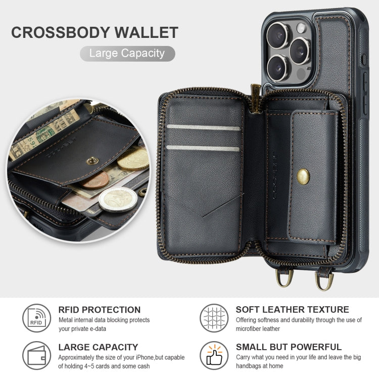 For iPhone 16 Pro Max JEEHOOD C22 Series Zipper Wallet Leather Phone Case with Dual Lanyard(Black) - iPhone 16 Pro Max Cases by JEEHOOD | Online Shopping South Africa | PMC Jewellery | Buy Now Pay Later Mobicred