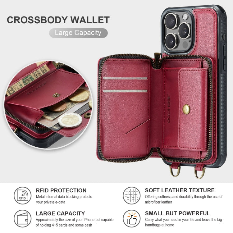 For iPhone 16 Pro Max JEEHOOD C22 Series Zipper Wallet Leather Phone Case with Dual Lanyard(Red) - iPhone 16 Pro Max Cases by JEEHOOD | Online Shopping South Africa | PMC Jewellery | Buy Now Pay Later Mobicred