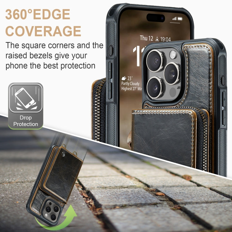 For iPhone 16 Pro JEEHOOD C22 Series Zipper Wallet Leather Phone Case with Dual Lanyard(Coffee) - iPhone 16 Pro Cases by JEEHOOD | Online Shopping South Africa | PMC Jewellery | Buy Now Pay Later Mobicred