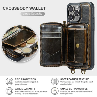 For iPhone 16 Pro JEEHOOD C22 Series Zipper Wallet Leather Phone Case with Dual Lanyard(Coffee) - iPhone 16 Pro Cases by JEEHOOD | Online Shopping South Africa | PMC Jewellery | Buy Now Pay Later Mobicred