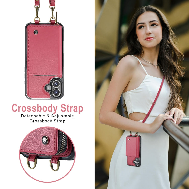 For iPhone 16 Plus JEEHOOD C22 Series Zipper Wallet Leather Phone Case with Dual Lanyard(Red) - free shipping - PMC Jewellery - Order now!