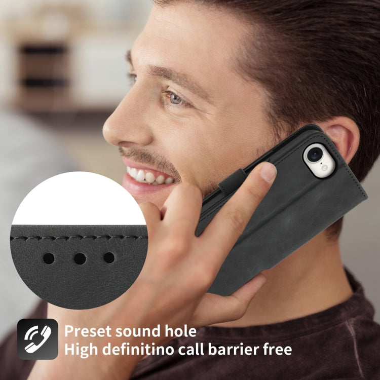 For iPhone 16e Skin-feel Flowers Embossed Wallet Leather Phone Case(Black) - iPhone 16e Cases by PMC TechLife | Online Shopping South Africa | PMC TechLife | Buy Now Pay Later Mobicred