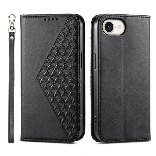 For iPhone 16e Cubic Grid Calf Texture Magnetic Leather Phone Case(Black) - iPhone 16e Cases by PMC Jewellery | Online Shopping South Africa | PMC Jewellery | Buy Now Pay Later Mobicred