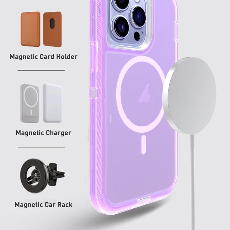 For iPhone 14 Plus Shockproof MagSafe Magnetic Phone Case(Transparent Purple) - iPhone 14 Plus Cases by PMC TechLife | Online Shopping South Africa | PMC TechLife