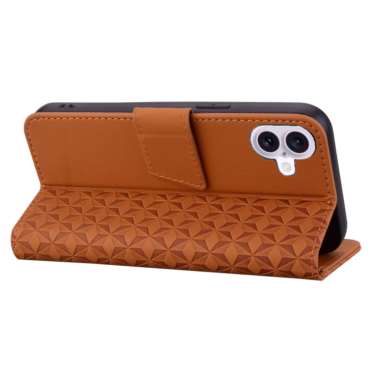 For iPhone 16 Business Diamond Buckle Leather Phone Case with Lanyard(Brown) - iPhone 16 Cases by PMC TechLife | Online Shopping South Africa | PMC TechLife | Buy Now Pay Later Mobicred