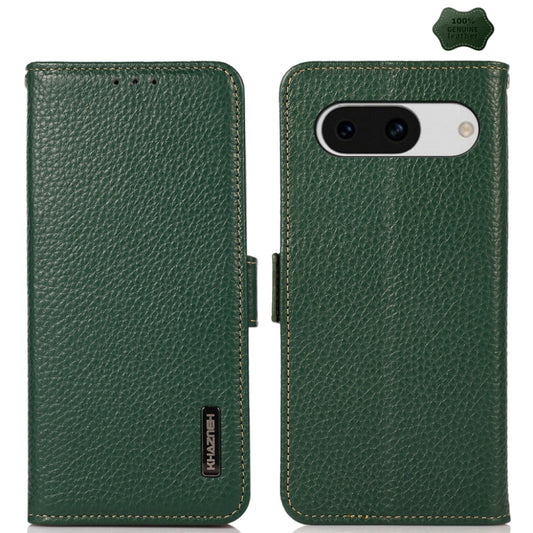 For Google Pixel 8a KHAZNEH Side-Magnetic Litchi Genuine Leather RFID Phone Case(Green) - Google Cases by PMC Jewellery | Online Shopping South Africa | PMC Jewellery | Buy Now Pay Later Mobicred