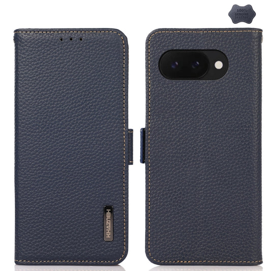 For Google Pixel 9a KHAZNEH Side-Magnetic Litchi Genuine Leather RFID Phone Case(Blue) - Google Cases by PMC Jewellery | Online Shopping South Africa | PMC Jewellery | Buy Now Pay Later Mobicred