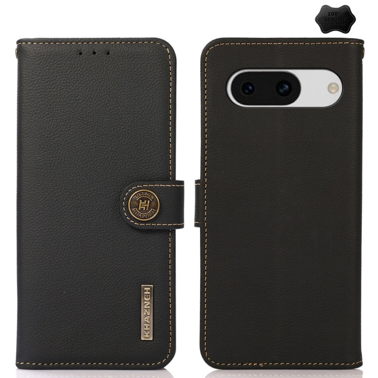 For Google Pixel 8a KHAZNEH Custer Genuine Leather RFID Phone Case(Black) - Google Cases by PMC TechLife | Online Shopping South Africa | PMC TechLife | Buy Now Pay Later Mobicred