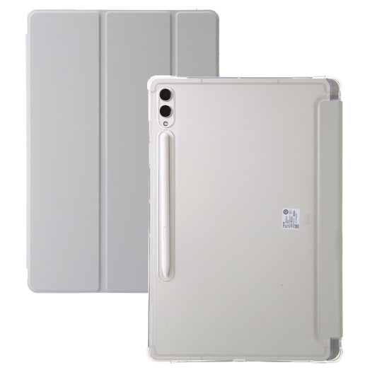 For Samsung Galaxy Tab S9 3-Fold Clear Acrylic Leather Tablet Case(Grey) - Galaxy Tab S9 Cases by PMC Jewellery | Online Shopping South Africa | PMC Jewellery | Buy Now Pay Later Mobicred