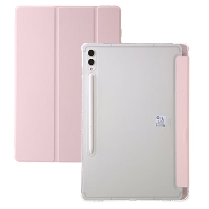 For Samsung Galaxy Tab S9+ 3-Fold Clear Acrylic Leather Tablet Case(Pink) - Galaxy Tab S9+ Cases by PMC Jewellery | Online Shopping South Africa | PMC Jewellery | Buy Now Pay Later Mobicred