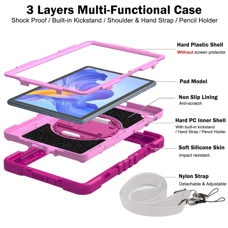 For Honor Pad X8 360 Degree Rotation PC Contrast Silicone Tablet Case(Rose Red + Pink) - Honor by PMC TechLife | Online Shopping South Africa | PMC TechLife | Buy Now Pay Later Mobicred