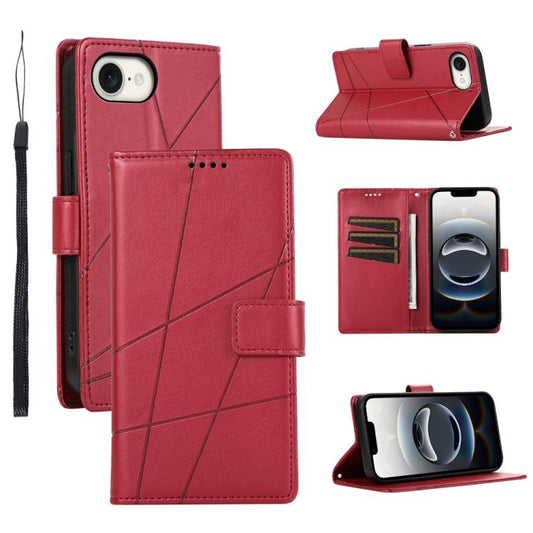 For iPhone 16e PU Genuine Leather Texture Embossed Line Phone Case(Red) - iPhone 16e Cases by PMC Jewellery | Online Shopping South Africa | PMC Jewellery | Buy Now Pay Later Mobicred