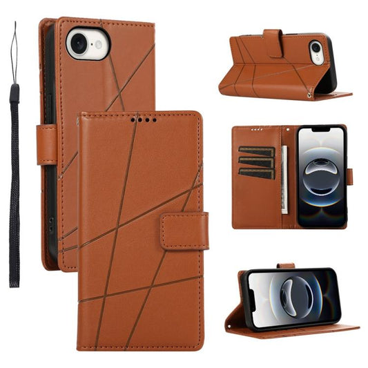 For iPhone 16e PU Genuine Leather Texture Embossed Line Phone Case(Brown) - iPhone 16e Cases by PMC Jewellery | Online Shopping South Africa | PMC Jewellery | Buy Now Pay Later Mobicred