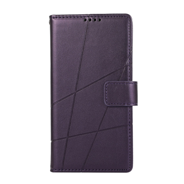For iPhone 16e PU Genuine Leather Texture Embossed Line Phone Case(Purple) - iPhone 16e Cases by PMC TechLife | Online Shopping South Africa | PMC TechLife | Buy Now Pay Later Mobicred