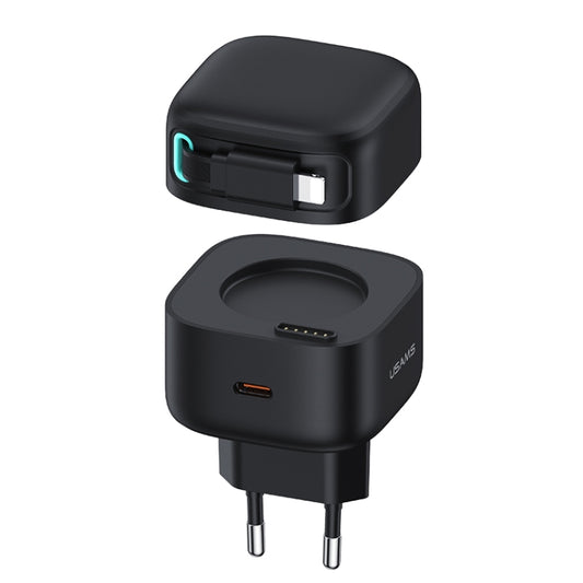 USAMS US-CC209 SMF Series PD35W 8 Pin + Type-C Dual Port GaN Fast Charger, EU Plug(Black) - USB Charger by USAMS | Online Shopping South Africa | PMC Jewellery | Buy Now Pay Later Mobicred