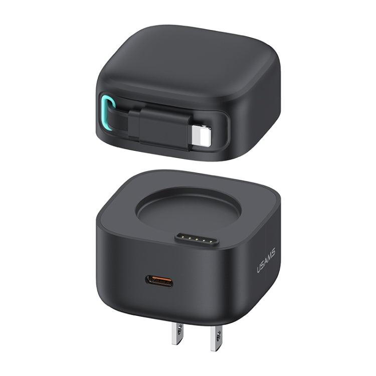 USAMS US-CC210 SMF Series PD35W 8 Pin + Type-C Dual Port GaN Fast Charger, US Plug(Black) - USB Charger by USAMS | Online Shopping South Africa | PMC Jewellery | Buy Now Pay Later Mobicred