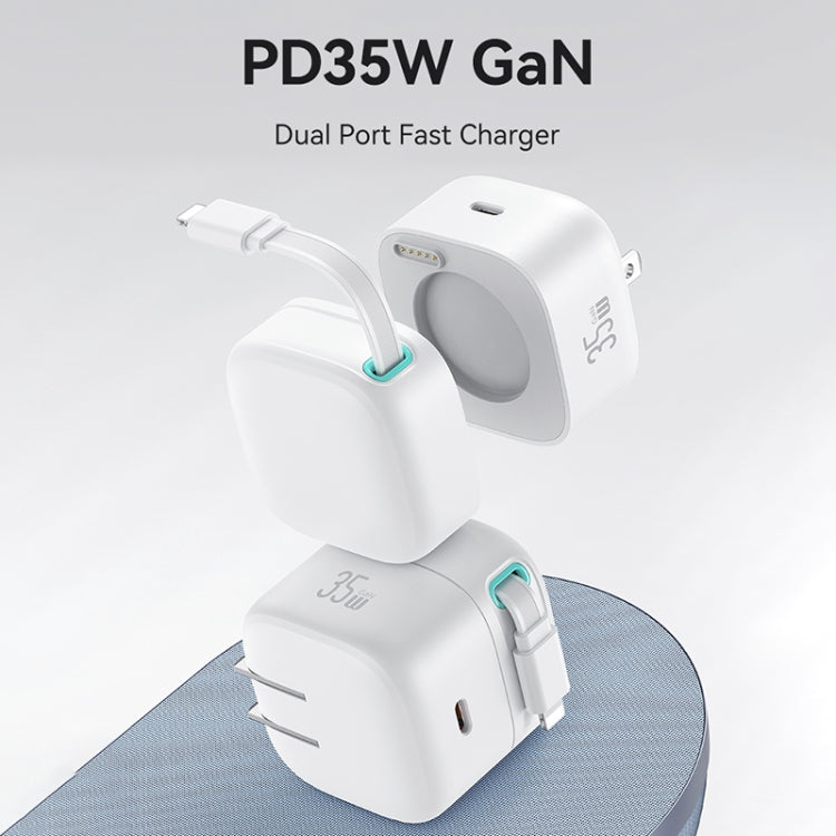 USAMS US-CC210 SMF Series PD35W 8 Pin + Type-C Dual Port GaN Fast Charger, US Plug(White) - USB Charger by USAMS | Online Shopping South Africa | PMC Jewellery | Buy Now Pay Later Mobicred