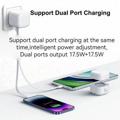 USAMS US-CC210 SMF Series PD35W 8 Pin + Type-C Dual Port GaN Fast Charger, US Plug(White) - USB Charger by USAMS | Online Shopping South Africa | PMC Jewellery | Buy Now Pay Later Mobicred