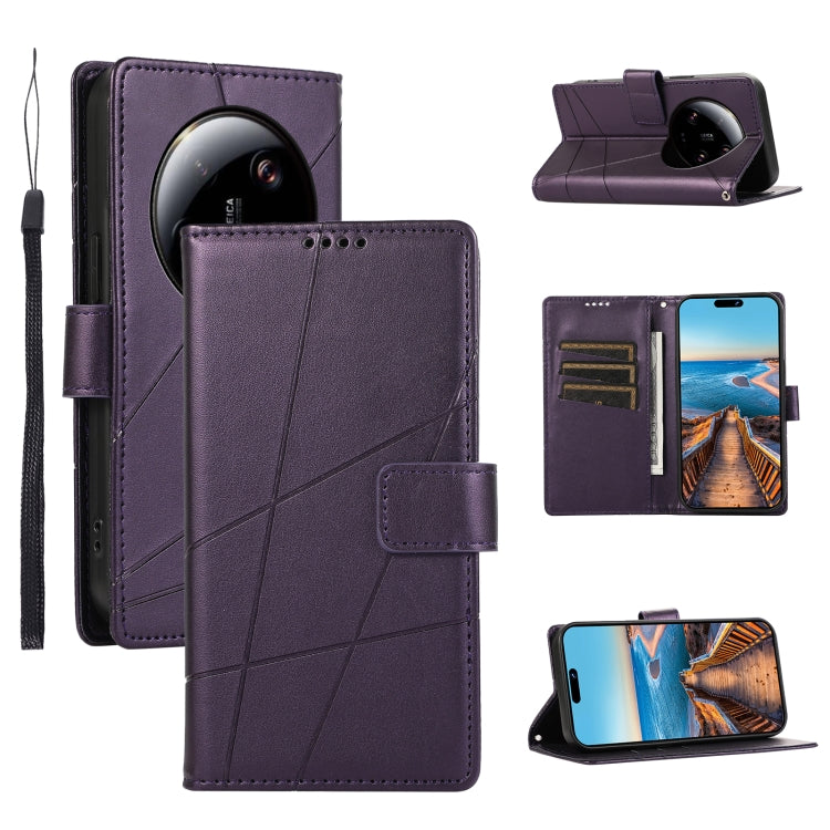 For Xiaomi 13 Ultra PU Genuine Leather Texture Embossed Line Phone Case(Purple) - 13 Ultra Cases by PMC Jewellery | Online Shopping South Africa | PMC Jewellery | Buy Now Pay Later Mobicred