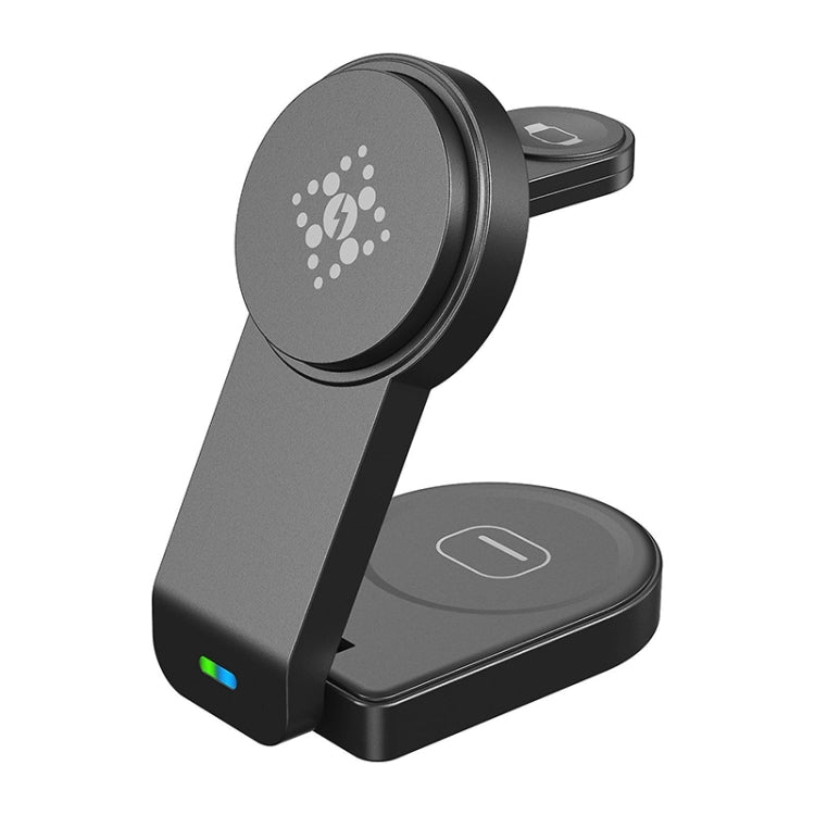B-23 3 in 1 Foldable Magnetic Wireless Charger Phone Holder, Plug:US Plug(Black) - Wireless Charger by PMC TechLife | Online Shopping South Africa | PMC TechLife