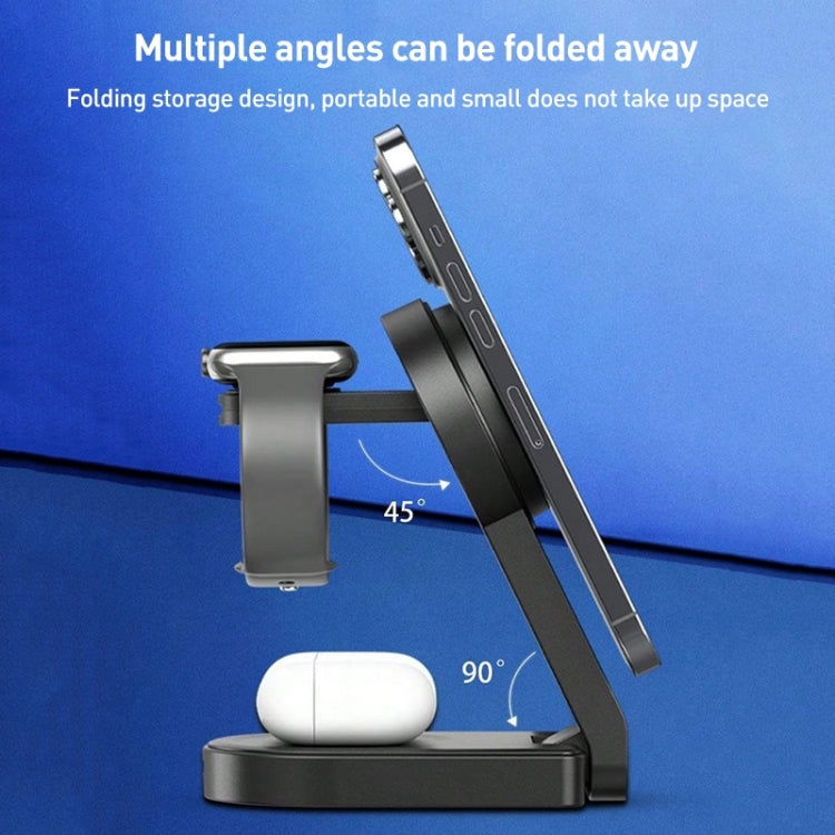 B-23 3 in 1 Foldable Magnetic Wireless Charger Phone Holder, Plug:AU Plug(Black) - Wireless Charger by PMC TechLife | Online Shopping South Africa | PMC TechLife