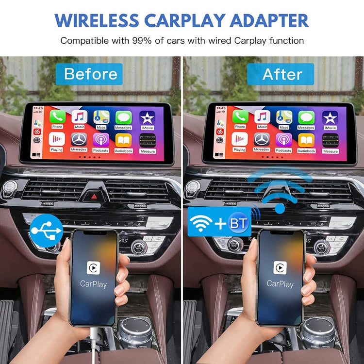 USB + USB-C / Type-C Wired to Wireless Carplay Adapter(Black) - free shipping - PMC TechLife - Order now!
