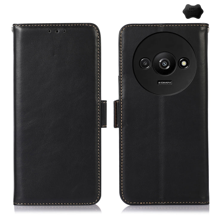 For Xiaomi Redmi A3 Magnetic Crazy Horse Texture Genuine Leather RFID Phone Case(Black) - Xiaomi Cases by PMC TechLife | Online Shopping South Africa | PMC TechLife | Buy Now Pay Later Mobicred