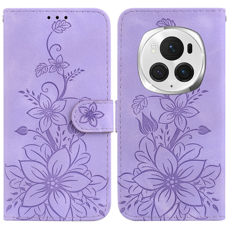 For Honor Magic6 Pro Lily Embossed Leather Phone Case(Purple) - Honor Cases by PMC Jewellery | Online Shopping South Africa | PMC Jewellery | Buy Now Pay Later Mobicred