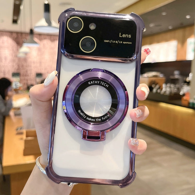 For iPhone 15 MagSafe Holder Shockproof TPU Phone Case with Lens Film(Purple) - iPhone 15 Cases by PMC Jewellery | Online Shopping South Africa | PMC Jewellery