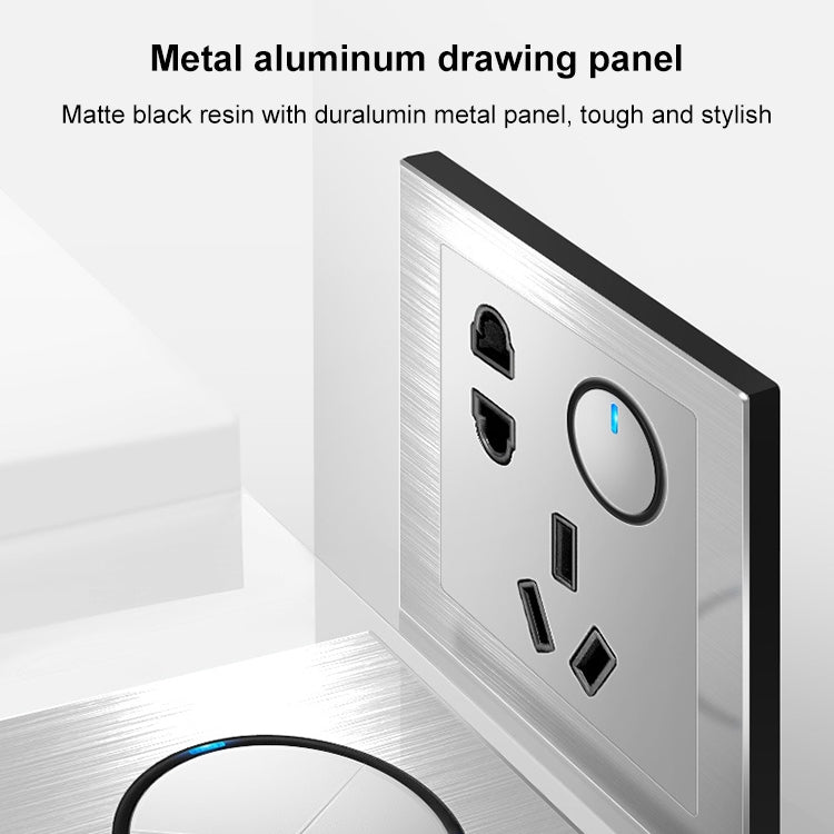 86mm Gray Aluminum Wire Drawing LED Switch Panel, Style:Five-hole USB Socket - Switch by PMC Jewellery | Online Shopping South Africa | PMC Jewellery | Buy Now Pay Later Mobicred