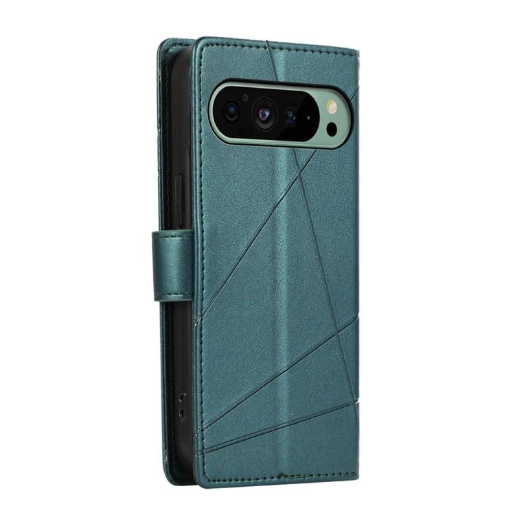 For Google Pixel 9 PU Genuine Leather Texture Embossed Line Phone Case(Green) - Google Cases by PMC Jewellery | Online Shopping South Africa | PMC Jewellery | Buy Now Pay Later Mobicred