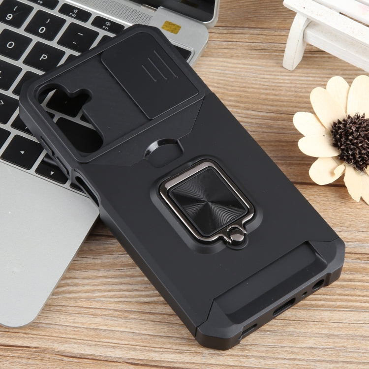 For Samsung Galaxy A15 Camera Shield Card Slot PC+TPU Phone Case(Black) - Galaxy Phone Cases by PMC Jewellery | Online Shopping South Africa | PMC Jewellery