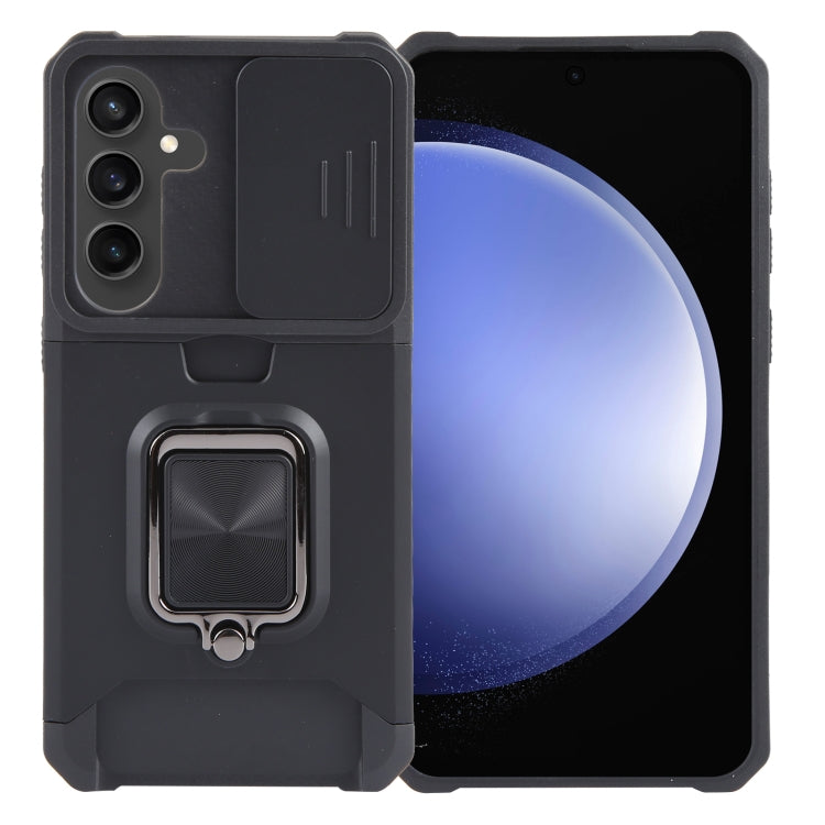 For Samsung Galaxy S24 5G Camera Shield Card Slot PC+TPU Phone Case(Black) - Galaxy S24 5G Cases by PMC TechLife | Online Shopping South Africa | PMC TechLife