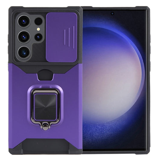 For Samsung Galaxy S24 Ultra 5G Camera Shield Card Slot PC+TPU Phone Case(Purple) - Galaxy S24 Ultra 5G Cases by PMC Jewellery | Online Shopping South Africa | PMC Jewellery