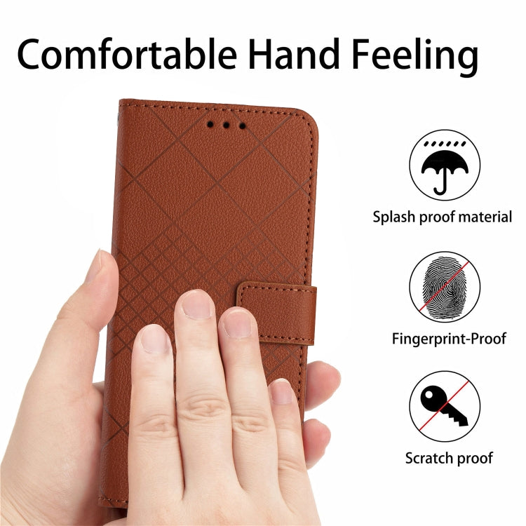 For iPhone 16e Rhombic Grid Texture Leather Phone Case(Brown) - iPhone 16e Cases by PMC TechLife | Online Shopping South Africa | PMC TechLife | Buy Now Pay Later Mobicred