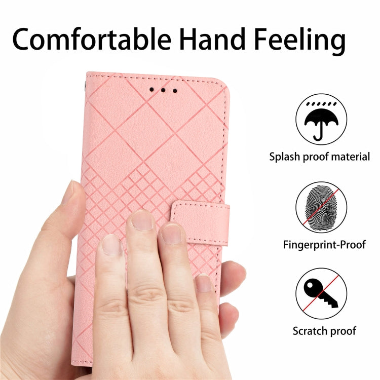For iPhone 16e Rhombic Grid Texture Leather Phone Case(Pink) - iPhone 16e Cases by PMC TechLife | Online Shopping South Africa | PMC TechLife | Buy Now Pay Later Mobicred