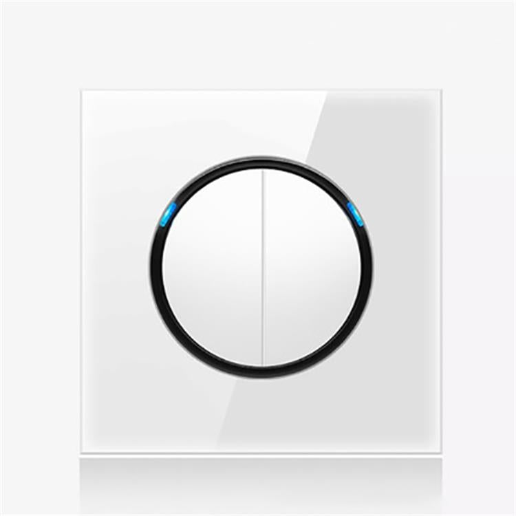 86mm Round LED Tempered Glass Switch Panel, White Round Glass, Style:Two Open Dual Control -  by PMC Jewellery | Online Shopping South Africa | PMC Jewellery | Buy Now Pay Later Mobicred