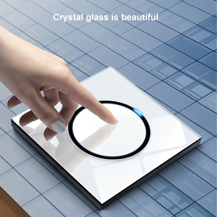 86mm Round LED Tempered Glass Switch Panel, White Round Glass, Style:Two Open Dual Control -  by PMC Jewellery | Online Shopping South Africa | PMC Jewellery | Buy Now Pay Later Mobicred