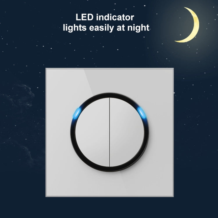 86mm Round LED Tempered Glass Switch Panel, White Round Glass, Style:Two Open Dual Control -  by PMC Jewellery | Online Shopping South Africa | PMC Jewellery | Buy Now Pay Later Mobicred