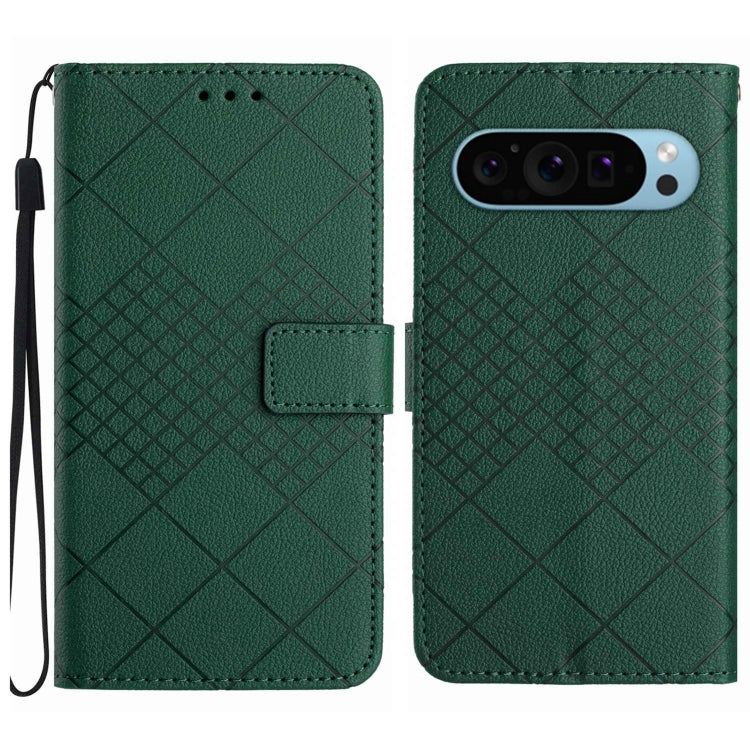 For Google Pixel 9 Pro Rhombic Grid Texture Leather Phone Case(Green) - Google Cases by PMC Jewellery | Online Shopping South Africa | PMC Jewellery | Buy Now Pay Later Mobicred