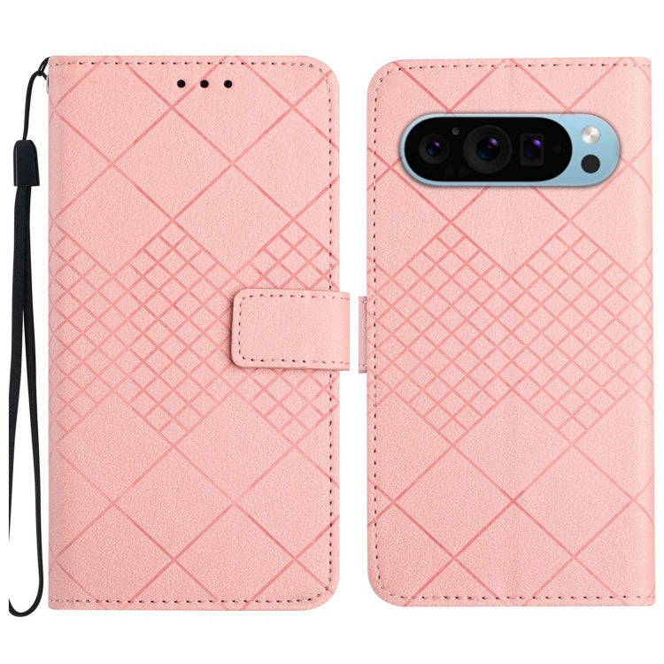 For Google Pixel 9 Rhombic Grid Texture Leather Phone Case(Pink) - Google Cases by PMC Jewellery | Online Shopping South Africa | PMC Jewellery | Buy Now Pay Later Mobicred