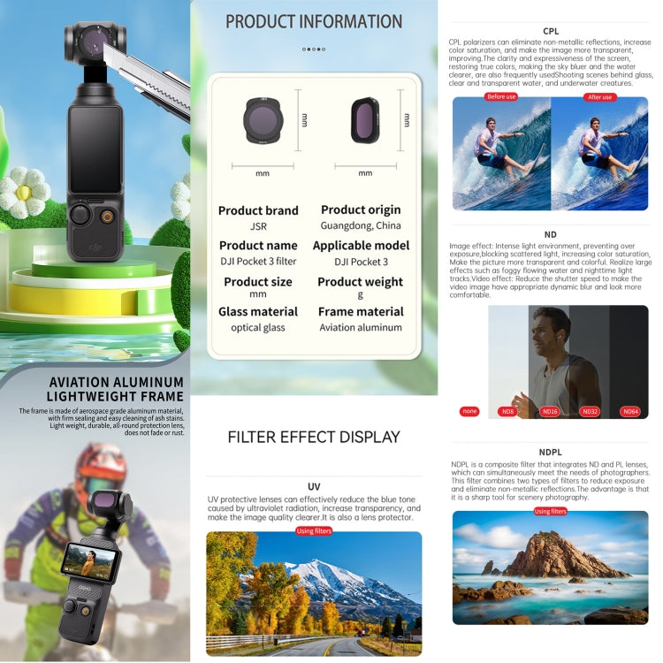 For DJI OSMO Pocket 3 JSR CB Series Camera Lens Filter, Filter:ND32PL - Lens Accessories by JSR | Online Shopping South Africa | PMC TechLife | Buy Now Pay Later Mobicred